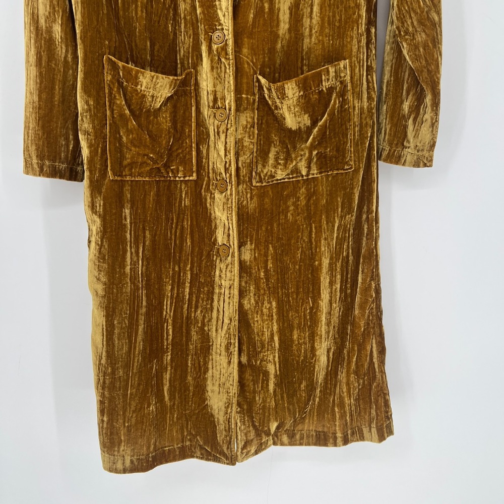 Paparazzi Trench Coat Womens M Crushed Velvet Gold Long Jacket Boho - Picture 5 of 9